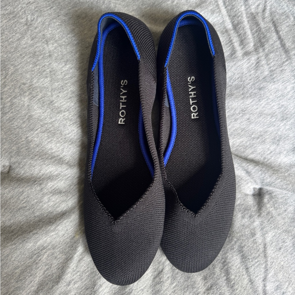 Rothy's Women's Black Flats with Blue Trim